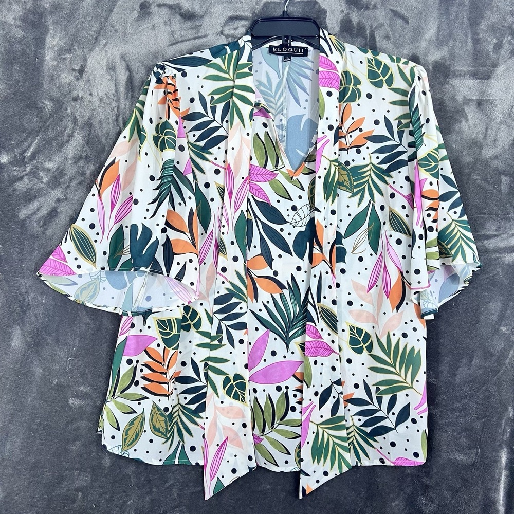 Eloquii Womens  Size 14 Sheer Top Floral Tie Up Neckline Tropical Summer Chic